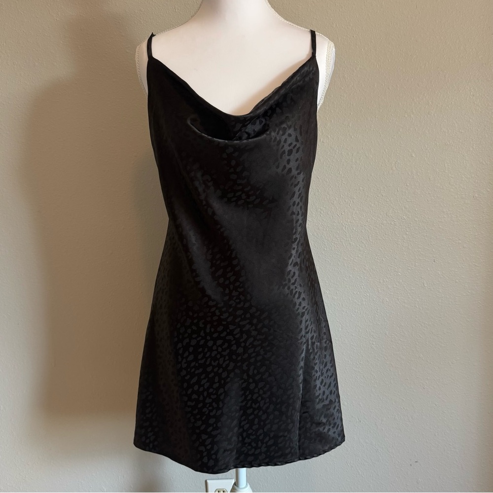 Forever 21 Mini Leopard Y2K Cowl Neck Slip Dress Size S Feminine Grunge Parisian